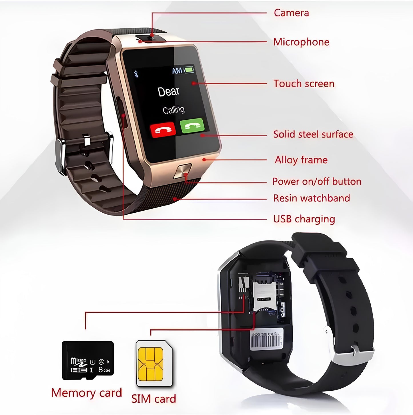 Android 5g sim calling smartwatch with camera (1 Year Warranty)