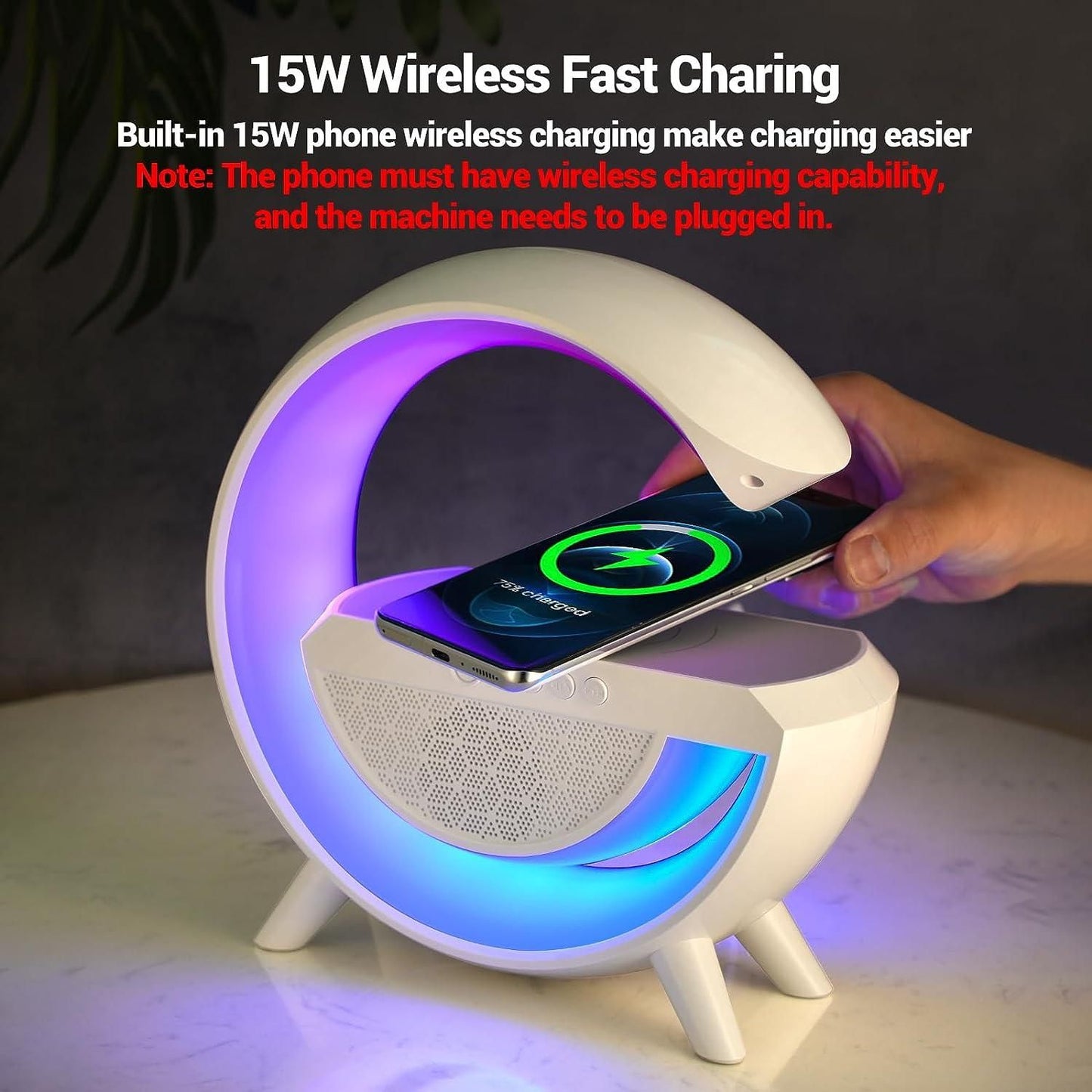 Wireless Charging Atmosphere Lamp with Bluetooth Google Speaker ( 1 year warranty)